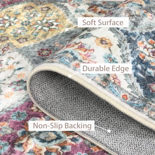 ROYHOME Hallway Runner Rug 2x8 Washable Moroccan Trellis Runner Rug 2x8 | Stain Resistant Non-Slip Floor Cover Vintage Distressed Entrance Carpet for Laundry Kitchen Entryway Bedroom, Purple/Grey - color: Purple/Grey, size: 2' x 8'