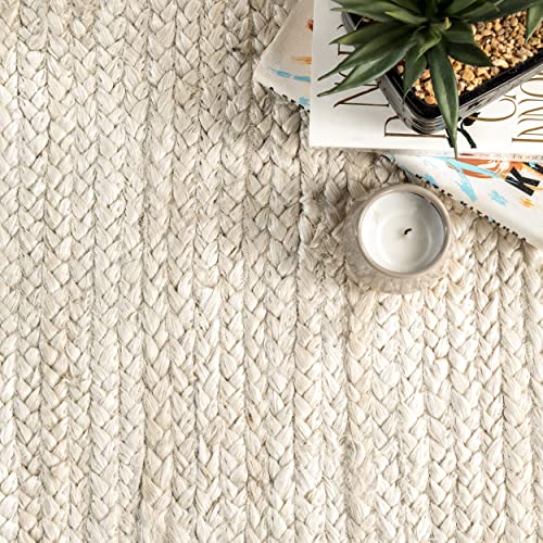 nuLOOM 6 Round Rigo Jute Hand Woven Area Rug, Off White, Solid Farmhouse Design, Natural Fiber, For Bedroom, Living Room, Dining Room, Hallway, Office, Kitchen, Entryway - color: Off White, size: 6' (Round)