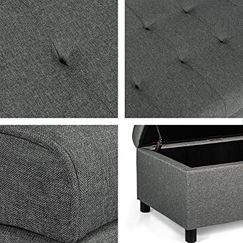 34" Ottoman with Storage,Tufted Storage Ottoman Bench with Legs | Fabric,Safety Hinge,Upholstered,Rectangular,Entryway Bench with Seating for Living Room Bedroom Gray - color: Fabric Gray