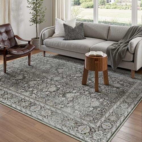 Black Area Rug 5x7 Vintage Traditional Distressed | Washable, Non Slip, Soft Low Pile, Indoor Carpet for Bedroom, Living Room, Dining Room, Farmhouse Decor - color: Accent Black, size: 5' x 7' (Rectangular)