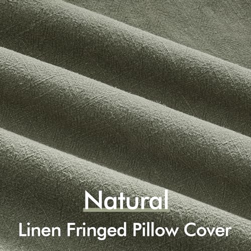 ANRODUO Decorative Linen Fringe Pillow Covers 14×36 Inch Olive Green 1 Pack | Long Throw Pillow Covers Soft Farmhouse Boho Cushion Covers with Tassels Lumbar Pillowcase for Bed Couch Sofa Living Room - color: Olive Green, size: 36" x 14" (Pack of 1)