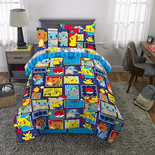 Pokémon Pikachu Twin Size Bedding, Kids Bedding Super Soft Cozy Reversible Comforter and Sheet Set with Sham, 5 Piece Twin Size, (Officially Licensed Product) by Franco - color: Pokemon, size: Twin