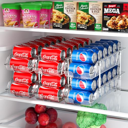 Stackable Soda Can Organizer for Pantry or Fridge, Holds 48 Cans | Heavy-Duty, Clear PET, Space-Saving Drink Organizer, Gravity Rolling, Pop can & Food can Dispenser/Storage/Container - size: 2 Pack