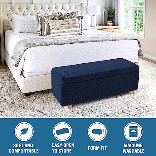 2-Piece Stretch Ottoman Covers – Rectangle Slipcovers for Folding Storage Stools, Non-Slip Elastic Bottom, Soft Fabric Furniture Protectors (Navy, X-Large) - color: Navy, size: X-Large