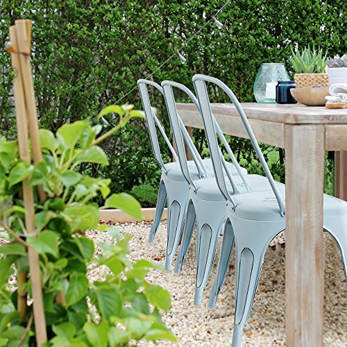 Devoko Metal Indoor-Outdoor Chairs Distressed Style Kitchen Dining Chairs Stackable Side Chair with Back Set of 4 (Blue) - color: Blue
