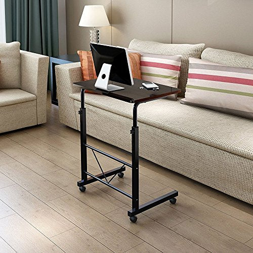 Henf Mobile Sofa Side Table Rolling Bed Table Snack Table, Height Adjustable Portable Laptop Computer Stand Desks Breakfast Tray Table with Wheels for Living Room Bedroom, Black - color: Black 31.5", Type a