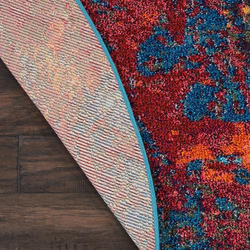 Nourison Home Celestial Atlantic 7’10” x Round Area Rug - Easy Clean, Non Shedding, Bed Room, Living Room, Dining Room, Kitchen (8' x Round) - color: Atlantic, size: 7'10" (Round)