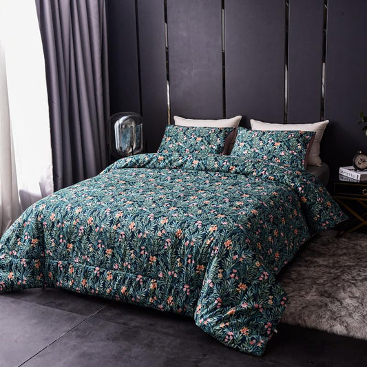 Cupocupa Duvet Cover Queen Size Set Boho Floral Pattern Duvet Cover Queen for Queen Size Bed Vintage Soft Bedding Leaf Print Paisley with Pillowcases - color: Green Floral Leaf Print, size: Queen
