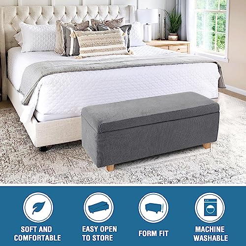 2-Piece Stretch Ottoman Covers – Rectangle Slipcovers for Folding Storage Stools, Non-Slip Elastic Bottom, Soft Fabric Furniture Protectors (Grey, X-Large) - color: Grey, size: X-Large
