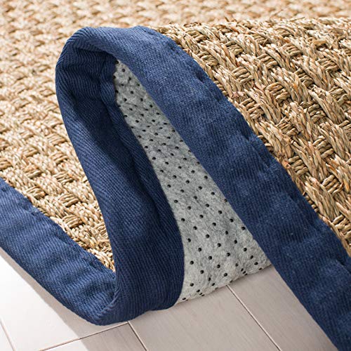 SAFAVIEH Area Rug 3' Round - Natural Fiber Collection - Natural & Blue, Seagrass, Basketweave Pattern with Border (NF114E) - color: Natural/Navy Blue, size: 3' (Round)