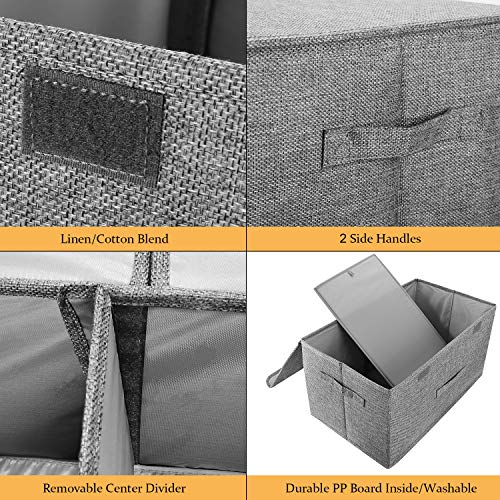 2 Pack Large Linen Fabric Collapsible Storage Bins with Lid and Handles, Washable Storage Box Baskets Cube with Removable Divider for Bedroom,Closet,Office,Living Room,Nursery (Black, Small) - color: Black, size: Small