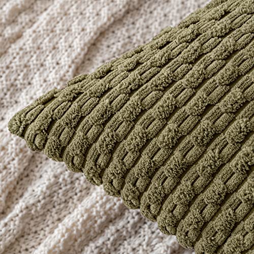MIULEE Decorative Throw Pillow Covers 16x16 Olive Green Textured Corduroy | Pack of 2 Striped Pillow Covers Modern Farmhouse Coastal Home Decor for Couch Bed Sofa Living Room - color: Olive Green, size: 16" x 16" (Pack of 2)