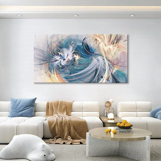 Large Abstract Blue and Gold Wall Art Modern Canvas Textured Artwork Decor for Living Room Bedroom Office Wall Decoration Ready to Hang 24"x48" - color: Abstract-4, size: 48"L x 24"W