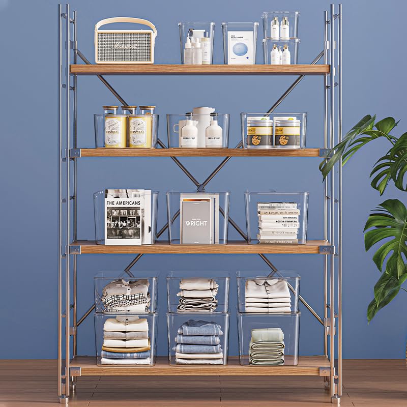 4 Large Lidded Plastic container, Clear Stackable Storage Boxes for Cabinets, Organization and Storage for Shelves Office Bathroom - size: 4Large