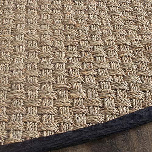 Safavieh Area Rug 5' Round - Natural Fiber Collection - Natural & Black, Seagrass, Basketweave Pattern with Border (NF114C) - color: Natural/Black, size: 5' (Round)