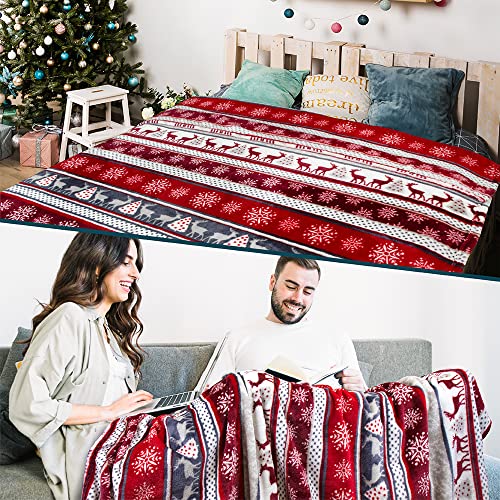 Pavilia Holiday Reindeer Snowflakes Fleece Throw Blanket | Soft, Plush, Warm Winter Cabin Throw, 50x60, Red - color: Holiday - Reindeer, size: 50 x 60 Inches - Throw