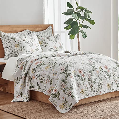 Levtex Home Viviana Reversible Full/Queen Quilt Set (88x92in) with 2 Pillow Shams (26x20in) - Floral - Blush, Green, White - Cotton Full/Queen Size Quilt Bedding Set - Lightweight, Soft, Pre-Washed - color: Multicolor, size: Quilt - Full/Queen