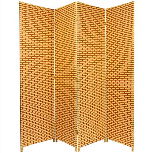 Oriental Furniture 6 ft. Tall Woven Fiber Room Divider - Natural/Rust - 4 Panel - color: Natural/Rust, size: 4 Panel