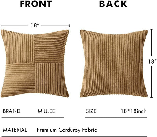 MIULEE Camel Brown Decorative Throw Pillow Covers for Couch 18x18 Inch | 2 Pack, Boho Farmhouse Pillow Covers, Soft Cross Corduroy Patchwork Textured Cushion Cases For Bed Sofa - color: Camel Brown, size: 18" x 18" (Pack of 2)