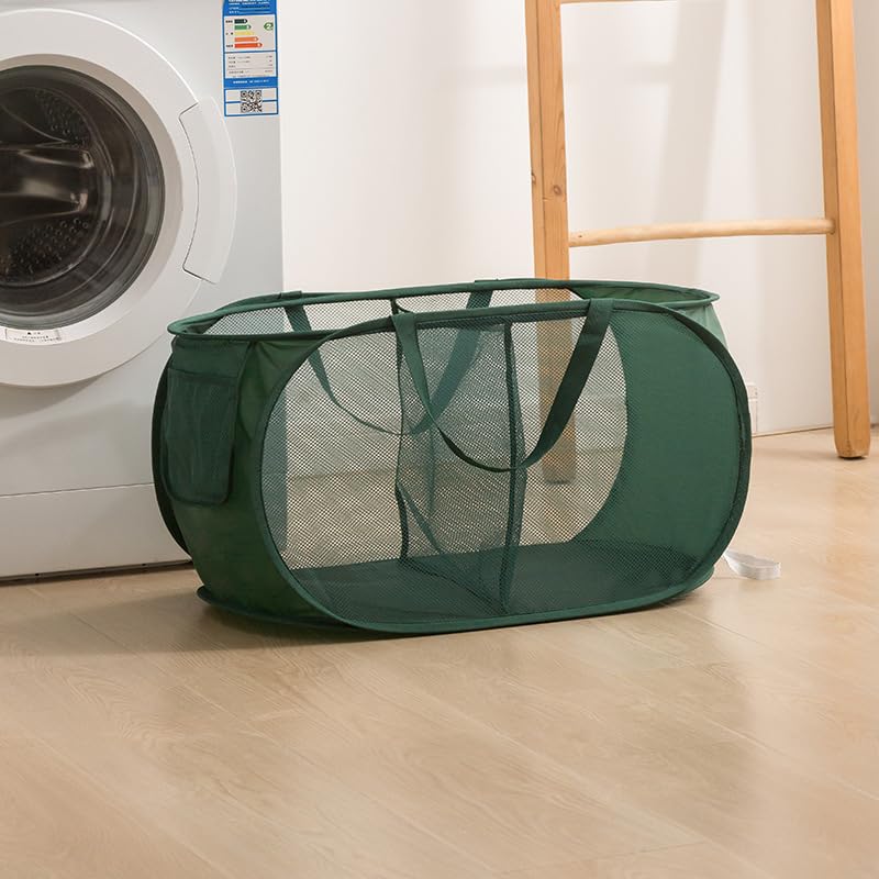 Collapsible Laundry Basket Foldable Pop-Up Mesh Hamper with Compartments and Handles, Breathable Clothes Organizer BLC733-06 - color: Green, size: 22.83'' * 14.17'' * 14.17''