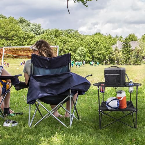 Camping Table - 2-Tier Folding Table with 4 Cupholders and Carry Bag for Picnic, Tailgate, Beach, or Camp - Camping Gear by Wakeman Outdoors (Black) - color: Black