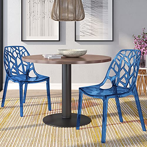 LeisureMod Cornelia Stackable Dining Chair in Solid Taupe Set of 2 - Modern Spring Cut-Out Tree Design Acrylic Armless Accent Side Chair for Kitchen, Living Room, and Dining Area - color: Transparent Blue, size: Set of 2