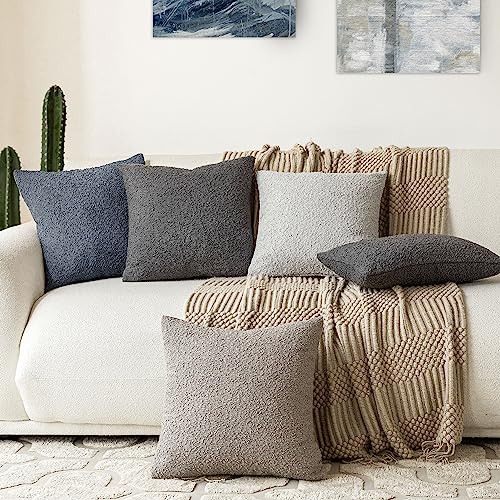 Foindtower Set of 2, Decorative Textured Boucle Throw Pillow Covers Accent Solid Pillow Cases Neutral Soft Cozy Couch Cushion Case for Chair Sofa Bedroom Living Room Home Decor 16 x 16 Inch Dark Grey - color: Charcoal, size: 16" x 16" (Pack of 2)