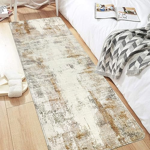 2x6 Runner Rug, famibay Modern Abstract Washable Rug Runners for Hallways Non Slip Faux Wool Carpet Runners for Kitchen Bathroom Bedroom(Beige/Camel) - color: Beige and Camel, size: 2 x 6 feet