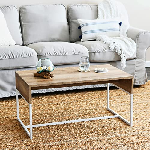 Household Essentials Coastal Oak & Iron Wrap Coffee Table - color: Coastal Oak Finish, style: Coffee Table