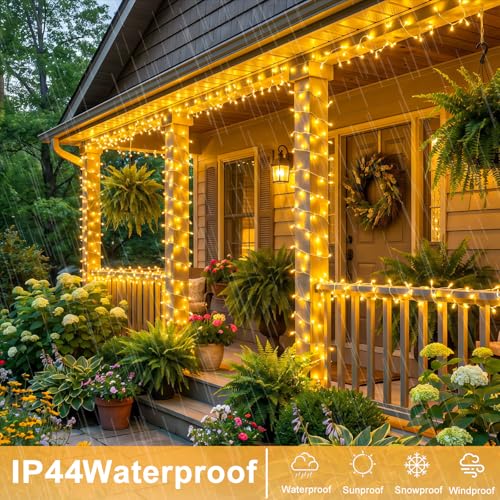 82FT 250 LED Outdoor String Lights, Warm White Christmas Lights Indoor | Plug in Waterproof 8 Modes Clear Wire String Twinkle Lights for Bedroom Outside Patio Yard Xmas Party Wedding Decorations - color: Warm White, size: 82FT 250LED