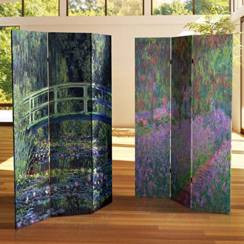 Red Lantern 6 ft. Tall Double Sided Works of Monet Canvas Room Divider - Water Lily/Garden - color: Water Lily/Garden