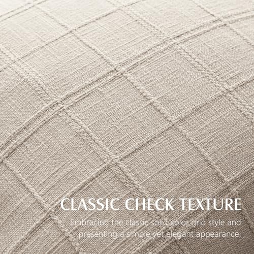 Foindtower Set of 1 Decorative Linen Check Throw Pillow Cover Neutral Farmhouse Vintage Cushion Cover Modern Boho Home Decor for Sofa Chair Couch Bedroom Living Room,18×18 Inch,Natural Linen - color: Natural Linen, size: 18" x 18" (Pack of 1)