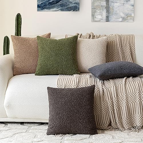 Foindtower Set of 2, Decorative Textured Boucle Throw Pillow Covers Accent Solid Pillow Cases Neutral Soft Cozy Couch Cushion Case for Chair Sofa Bedroom Living Room Home Decor 16 x 16 Inch Green - color: Forest, size: 16" x 16" (Pack of 2)