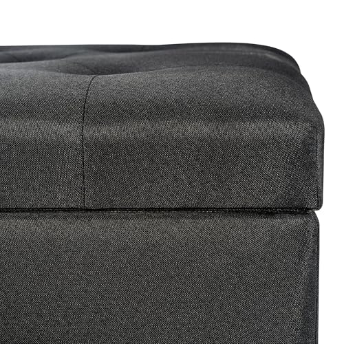 24" Storage Ottoman, Fabric Ottoman Foot Rest Stool with Hinged Lid, Tufted Rectangle Upholstered Footstool, Load Up to 350 lb, for Living Room, Bedroom, Dorm, Black - color: Fabric Black