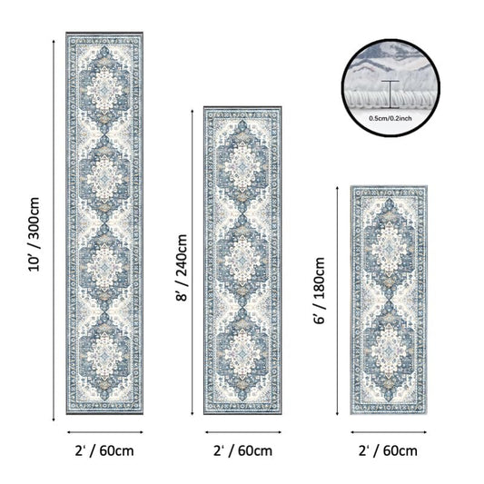 2x6 Non-Slip Washable Boho Kitchen Runner Rug | Faux cashmere, barefoot comfort, slip-resistant on tile/wood, machine washable, versatile use for kitchen, hallway, entryway - color: Cyan, size: 2'x6' Medium