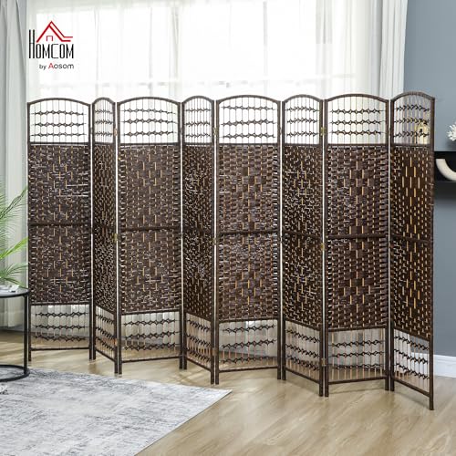 HOMCOM 8 Panel Room Divider, Folding Privacy Screen, 5.6', Brown | Room Separator, Wave Fiber Freestanding Partition Wall Divider - color: Brown, size: 8 Panel