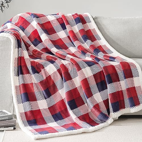 Sherpa Plaid Twin Blanket 60" X 70", Fuzzy Fluffy Soft Cozy Throw Blanket, Twin Size Plush Fleece Flannel Plush Microfiber Blanket for Couch Bed Sofa (Red Color) - color: Red Color