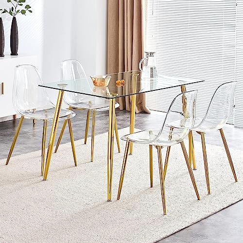 Baysitone Clear Dining Chairs Set of 8, Modern Kitchen Chairs with Transparent Seat, Acrylic Accent Side Chairs with Plating Metal Legs for Dining Room, Kitchen, Living Room with Gold - color: Golden, size: Set of 8