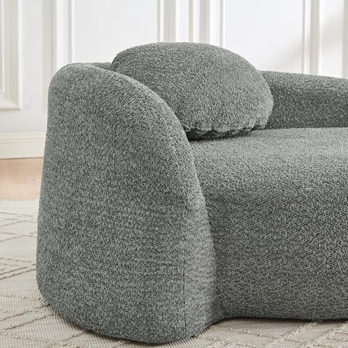 Modern Oval Single Lazy Sofa Chair, Bouclé Fabric Single Lounge Chair with Integrated Backrest, Side Armrest and Pillow, Compact Space-Saving Lounge Chair for Living Room Bedroom (Dark Gray//033) - color: Dark Gray//033