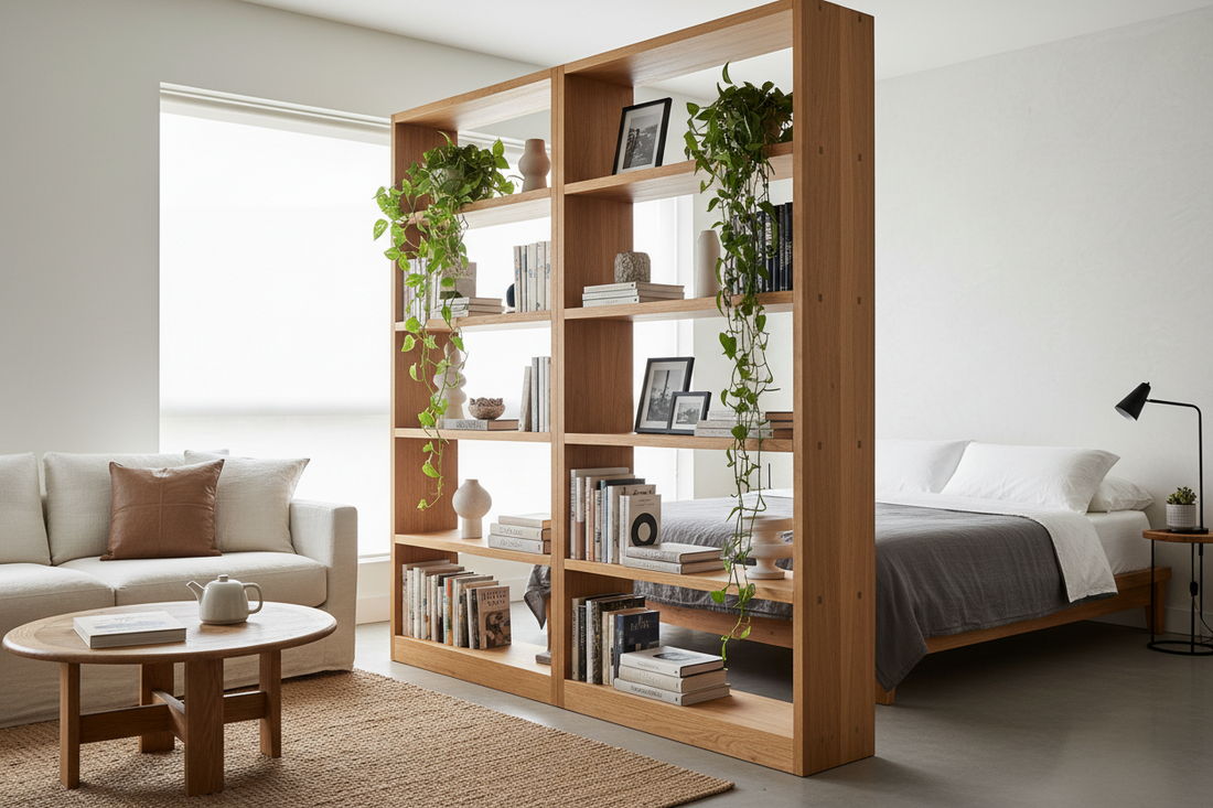 The Divider Illusion: Five Secrets to Splitting a Studio Apartment with Open Shelving
