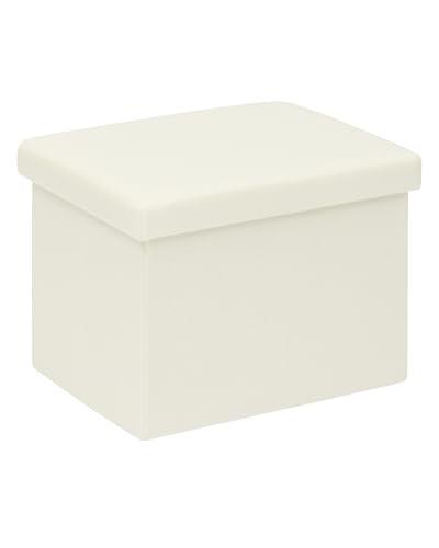 PINPLUS Flat Top Folding Linen Storage Ottoman 16.5", 36L Collapsible Storage Cube with Lid, 250 lbs Load Capacity, Fabric Foot Rest Seat for Living Room, Bedroom, Closet,Cream White - color: Cream White