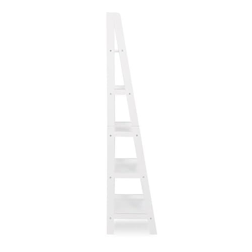 Riverbay Furniture 5-Shelf Wood Ladder Bookshelf, Open Back Design, White Finish, 72" H x 25.25" W x 16.5" D, Rubberwood and Particleboard, Transitional Style for Home Office or Living Room Storage - color: White