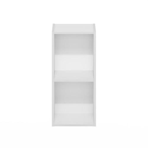 Pemberly Row 2-Tier Narrow Bookcase, 9.3 D x 9.8 W x 21.8 H Inches, Engineered Wood, White Finish, Adjustable Shelving, Slim Rectangular Design, Compact Living Room, Bedroom, or Home Office Storage