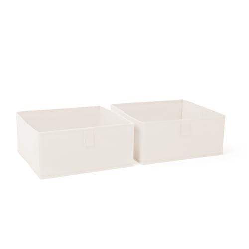 RiverRidge 아동용 2피스 접이식 보관함 세트 - 손잡이가 달린 26.7cm(10.5인치) 통 정리함 - 장난감, 게임, 신발을 위한 크림 옷장 정리함 및 보관 - 놀이방, 아기방을 위한 접이식 큐브 보관 정리함 통 | Fabric Bins, Set of 2 Storage Cubes, Pull-tab Handles, Playroom Closet Organizer, Collapsible Cubby with Bottom Board Insert - c