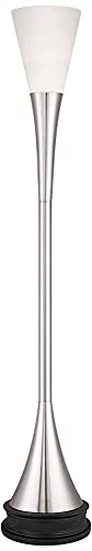 Piazza 76.8" Tall Nickel Torchiere Floor Lamp with Riser | Modern Style 75 Brushed Metal Frosted White Glass Shade Decor for Living Room Reading House Bedroom Home - color: Silver Brushed Nickel - Riser Included
