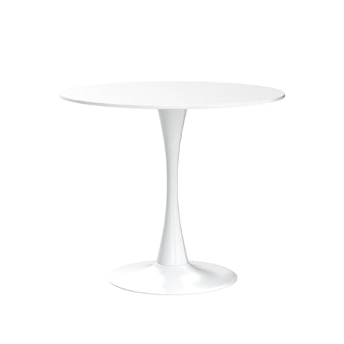 80.9cm(31.5인치) 원형 식탁, 금속 받침대 베이스가 있는 중세 튤립 테이블, 좁은 공간의 주방 다이닝 룸을 위한 현대적인 레저 테이블, 쉬운 조립, 화이트 - color: 화이트., size: 31.5 Inch