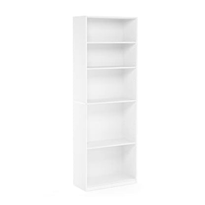 Furinno Jaya 5-Tier Book Shelf with Adjustable Shelves, White Bookshelf, Bookcase, 9.5 x 24.5 x 71.2, for Living Room, Bedroom, Home Office, Plain White - color: White, size: 5-Tier (New)