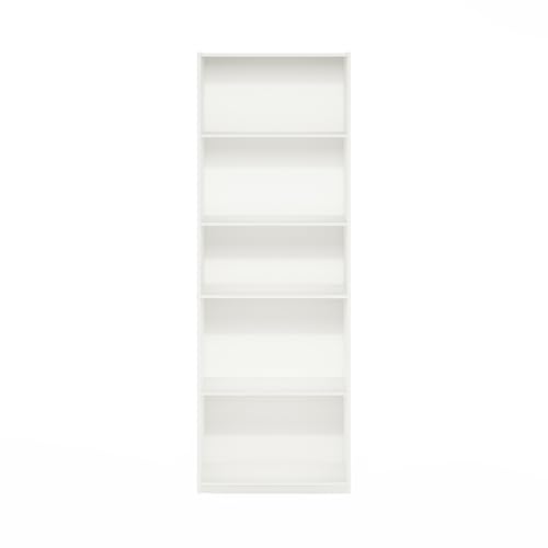 Furinno GEHRY Book Shelf, 5-Tier Bookshelf with Open Shelf, Standing Bookcase with Adjustable Shelves, 11.6 x 24.8 x 71.4, for Living Room, Bedroom, Home Office, White - color: White, size: 5-Tier, 11.6 x 25 x 71.4