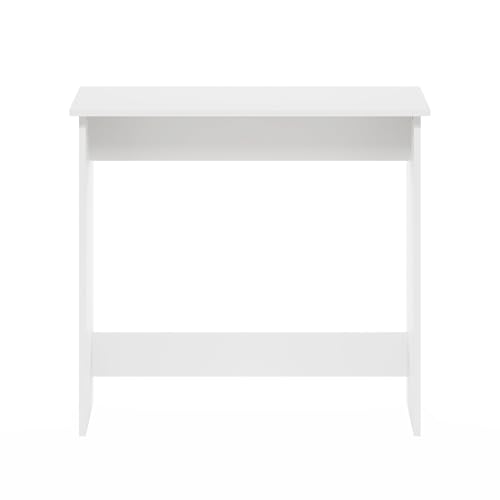 White Minimalist Study Desk Compact Writing Table Small Space Computer Desk Modern Simple Workstation for Bedroom Dorm Home Office Easy Assembly Space Saving Design