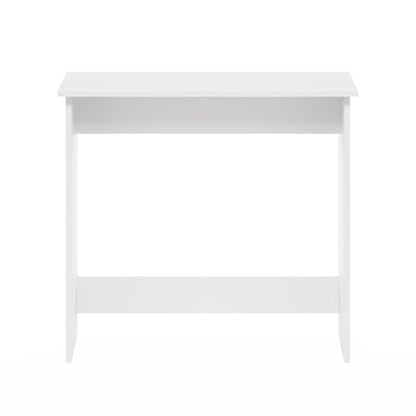 White Minimalist Study Desk Compact Writing Table Small Space Computer Desk Modern Simple Workstation for Bedroom Dorm Home Office Easy Assembly Space Saving Design